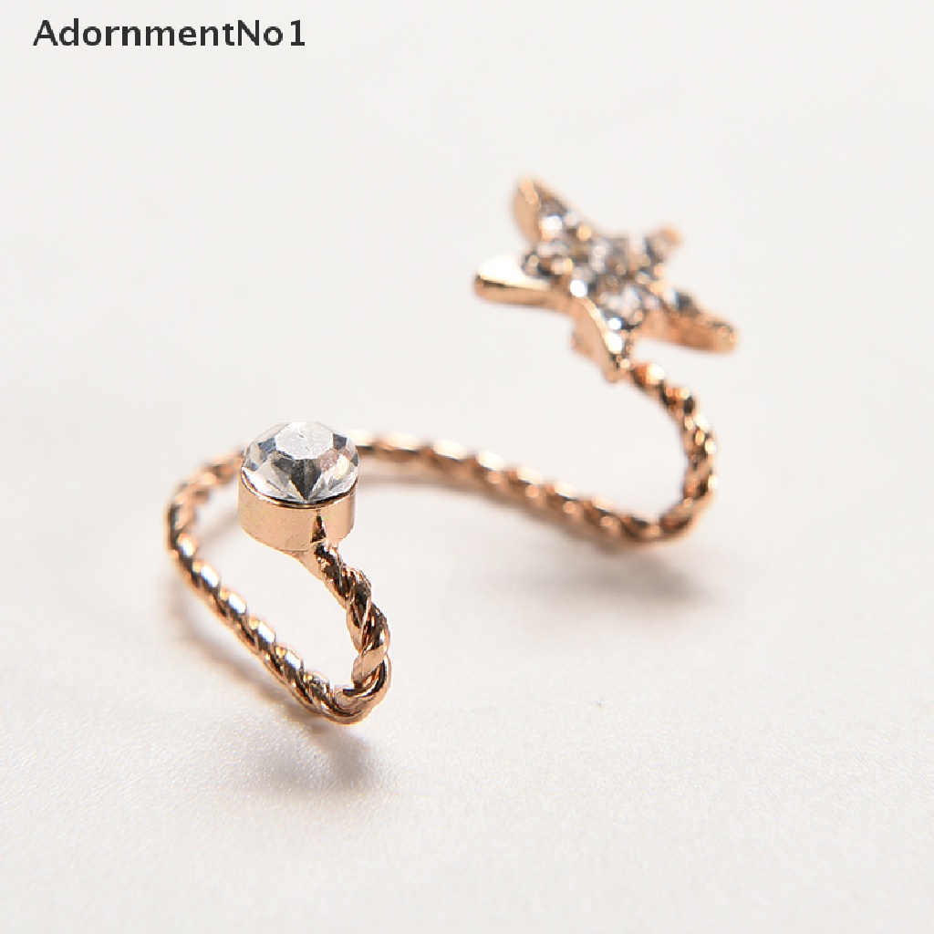 (AdornmentNo1) Anting Klip / Jepit Desain Bintang Hias Kristal Gaya Trendy Berkilau Untuk Wanita