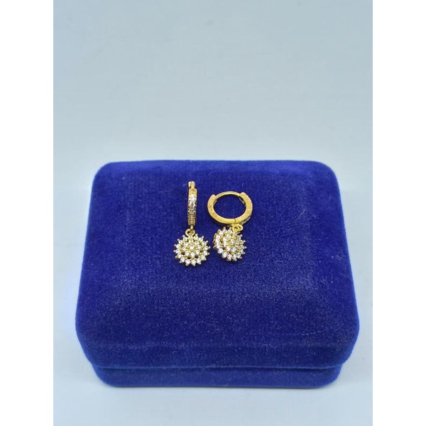 anting jepit donat + m. bunga full mp /anting perak asli silver 925 lapis emas/anting fashion wanita