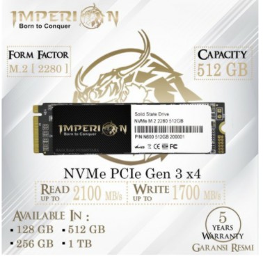 Ssd m.2 imperion 512gb nvme 2280 3d nand flash for pc cpu laptop Pcie 3.0 x4 - Solid state drive m2 m-key nvm