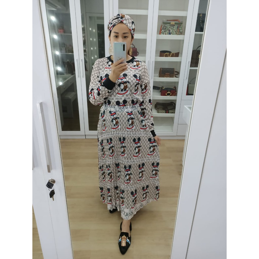 set rok atasan bando motif gucci bahan import