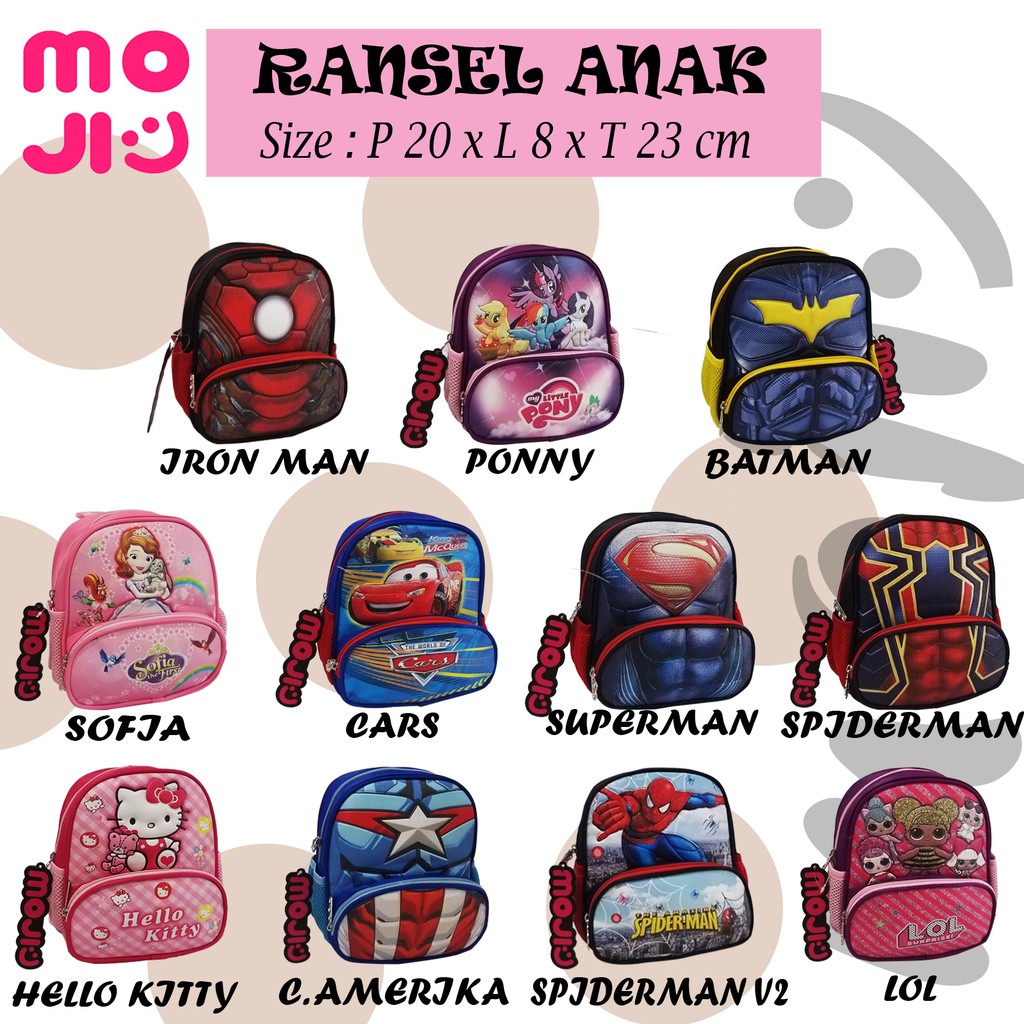 Tas Ransel Anak / Ransel Sekolah Karakter Kartun &amp; Superhero HK-9002 Import