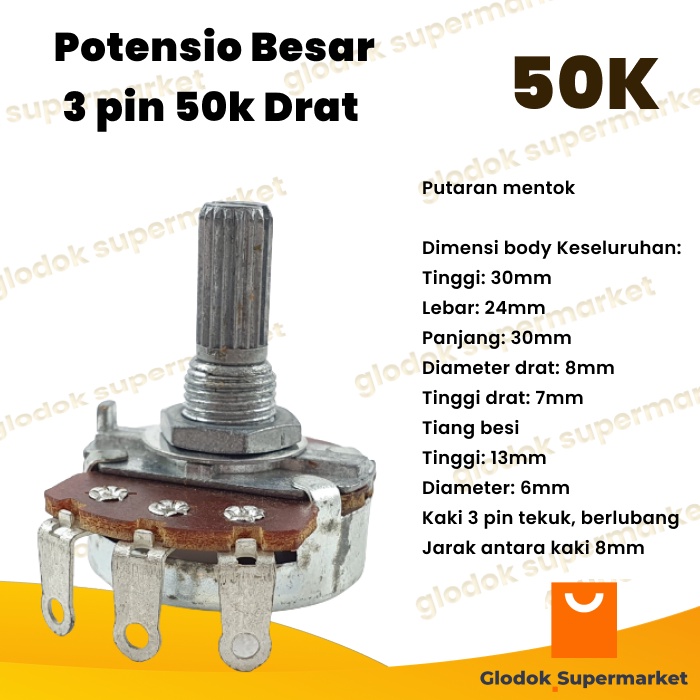 Potensio Besar 3 pin 50k Drat Mono Kaki 3 Tekuk 503