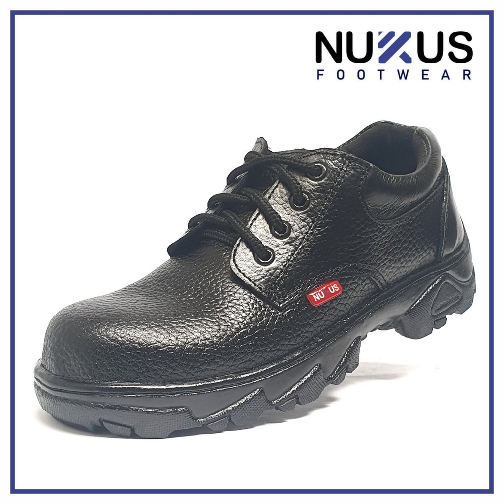 Nukus Sepatu Safety Tali Pendek Kulit Asli Hitam - 006