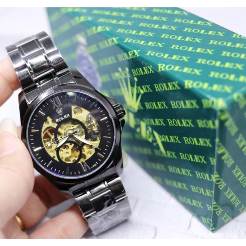 Jam Tangan Pria Rolex Automatic Full Black Satinless Steel