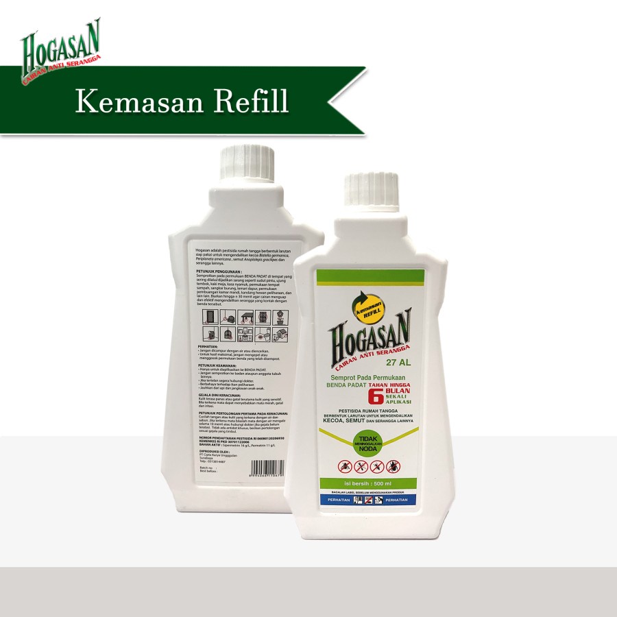 HOGASAN REFILL 500mL cairan anti serangga/anti semut/anti kecoa/anti rayap/anti tungau/anti kutu/anti nyamuk/anti lalat