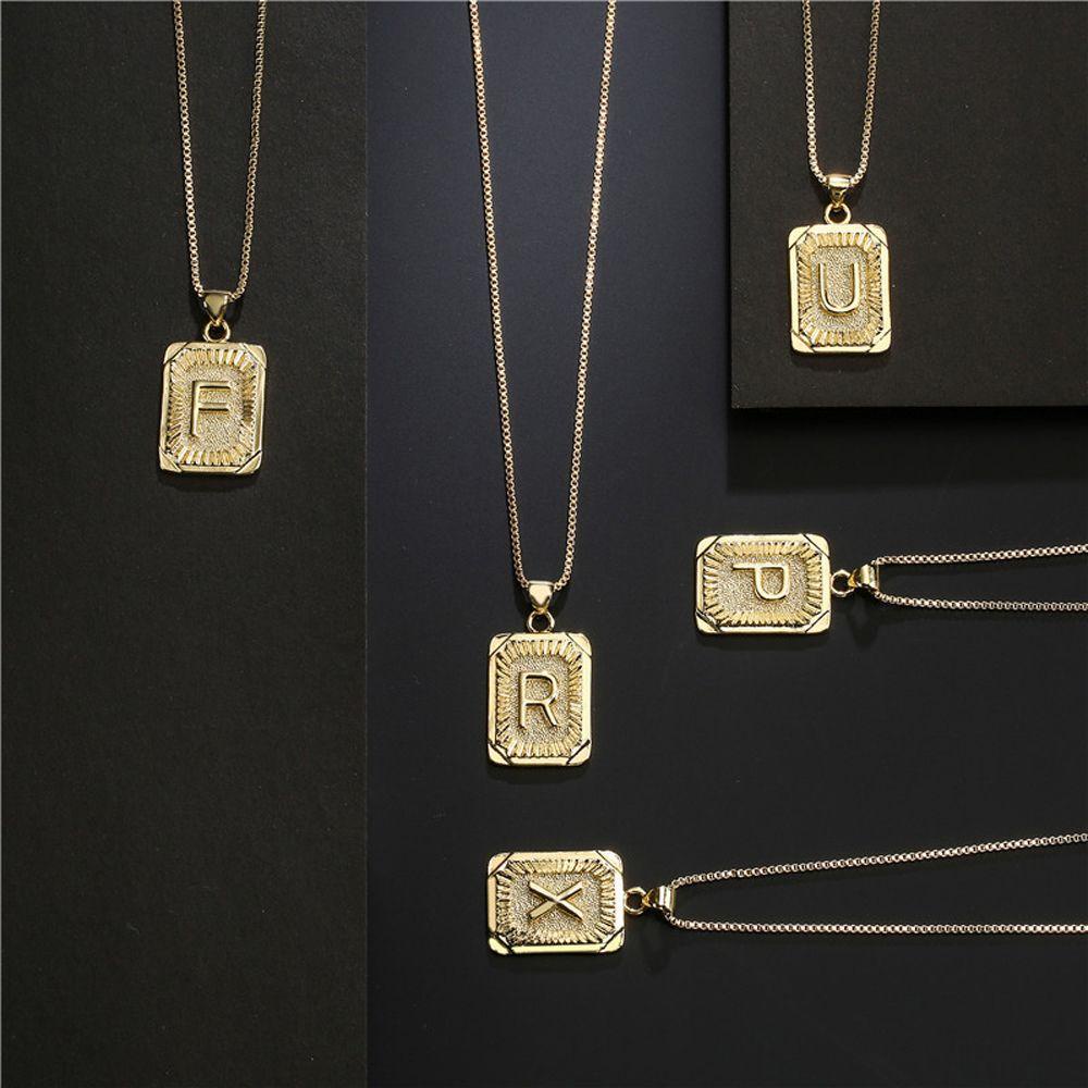Agustina Wanita Liontin Kalung Kepribadian Kreatif Pria Square Pendant Necklace Stainless Steel Pria Rantai Emas Korea Style Jewelry