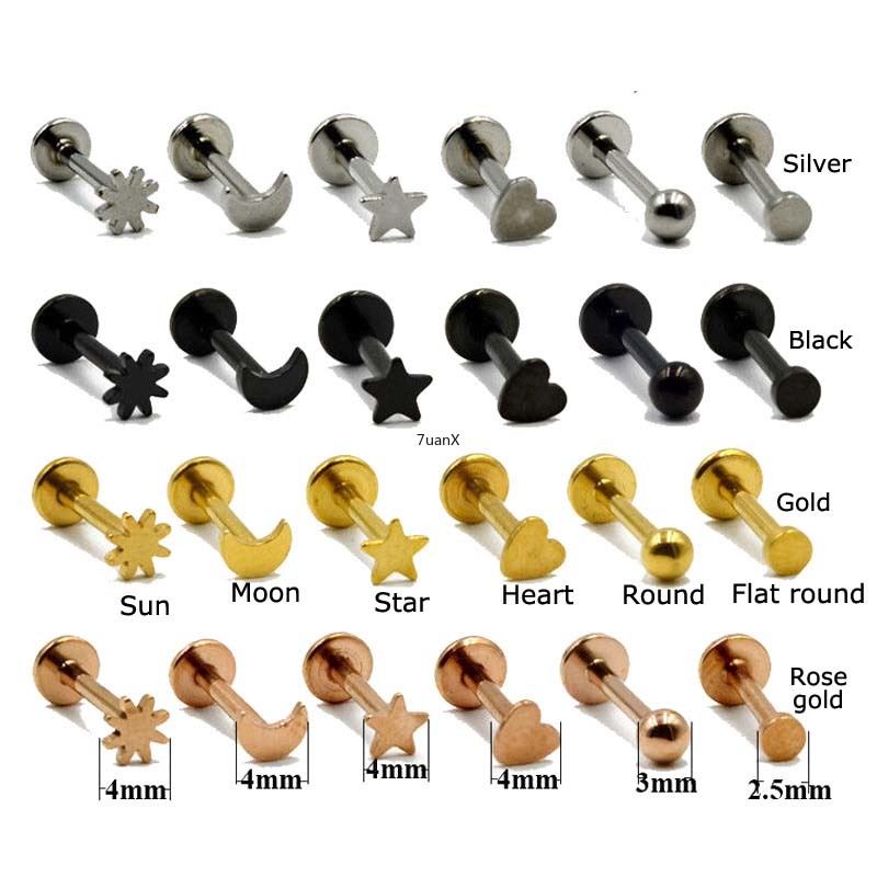 1pc Anting Stud Tindik Bibir Bentuk Bulat Datar Bahan Stainless Steel Hypoallergenic 16gauge Untuk Unisex