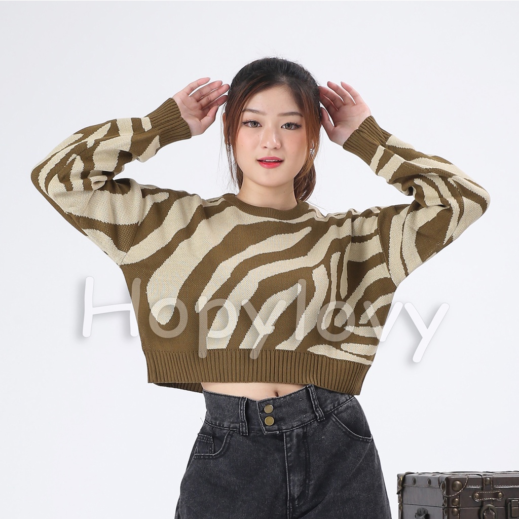 Sweater Rajut Blaster Wanita / Zebra Knit Sweater Loreng Camo Dayesa HOPYLOVY