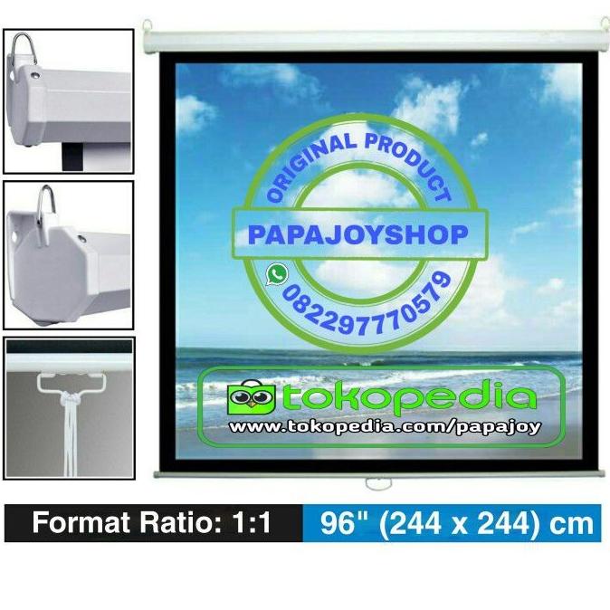 Layar Proyektor Gantung Manual Screen 96" 2 Meter 244 x 244cm Termurah