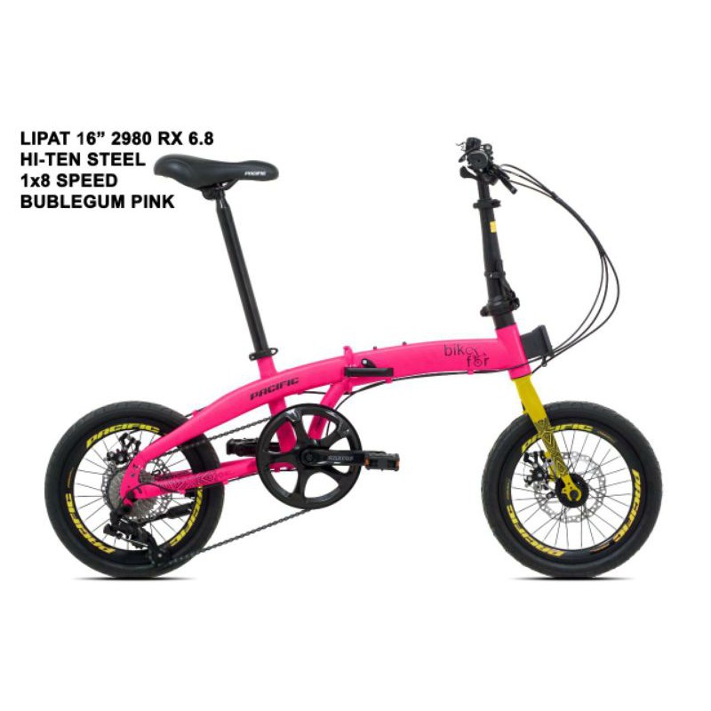sepeda lipat pasific 2980 rx  6.8  16inc. frame steel speed 1x8.