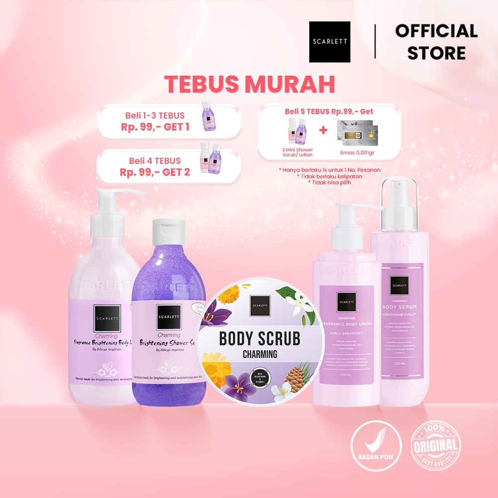 (RM) READY ~ SCARLETT CHARMING SERIES - CHARMING BODY LOTION/BODY SERUM/BODY CREAM/LULUR/SABUN SHOWER SCRUB SCARLETT
