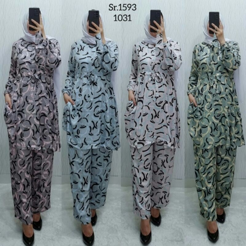 setelan long tunik