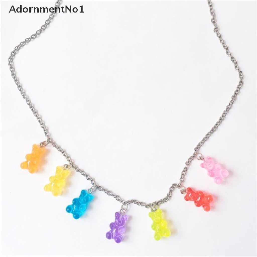 (AdornmentNo1) Kalung Rantai Dengan Liontin Beruang Warna-Warni Permen Untuk Wanita