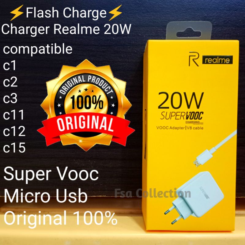 (Flash Charge)Charger Realme 20W 4A Super Vooc Micro Usb Original 100% Realme C1 C2 C3 C11 C12 C15