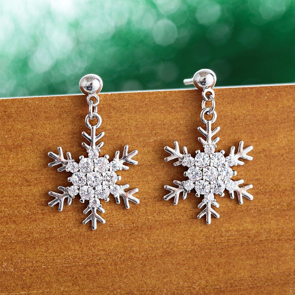 Lily Snowflake Earrings Pesta Perhiasan Natal Zirkon