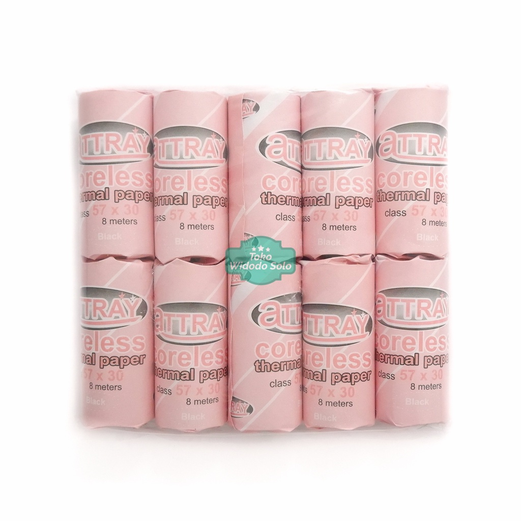 

10 BUAH Kertas Printer Kasir Attray Themper 57x30 8 Meter Coreless Thermal Roll Nota Cash Register Thermal Paper