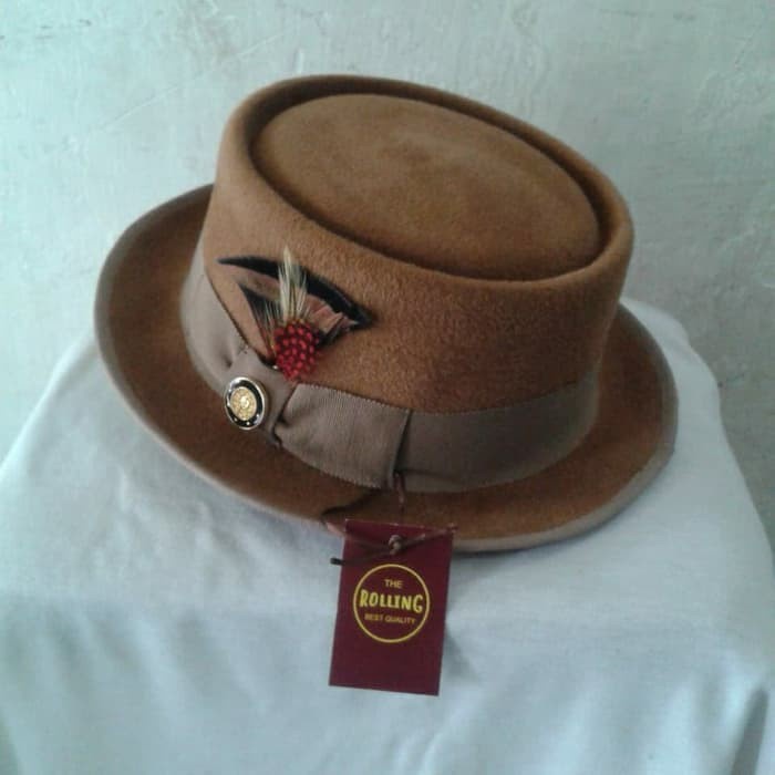 Coklat Import - Topi Porkpie Coklat Muda - Topi Laken Fedora Impor Pria