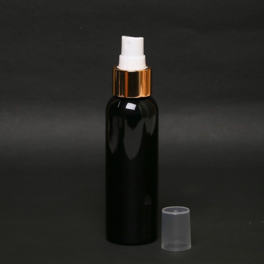 BABEE - BOTOL HITAM 100ML SPRAY GOLD HALF CAP / BOTOL KOSMETIK PLASTIK SPRAY 100 ML / KEMASAN PACKAGING