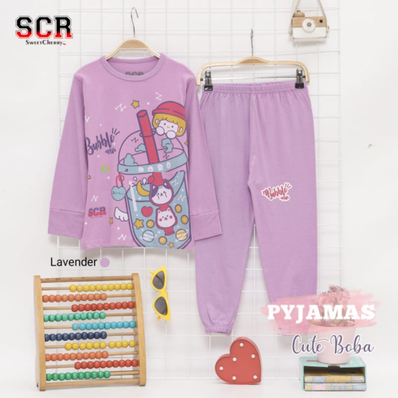 Setelan Boba Anak Cewe 4-12th/Set Boba Anak/Cute Boba Pyjamas/ Baju Tidur Gambar Boba