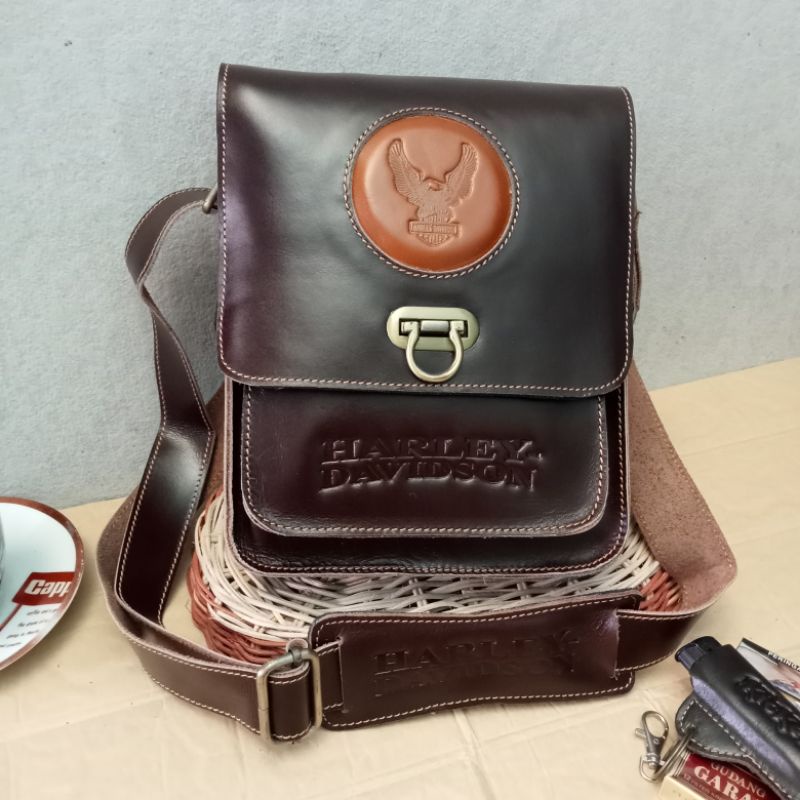 Tas selempang pria kulit sapi asli Tas pinggang cowok kulit