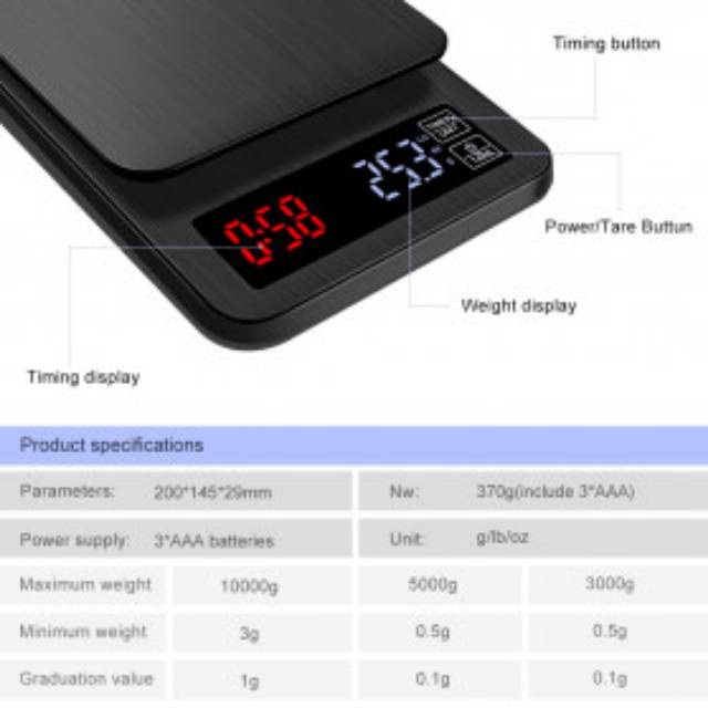 Taffware Digipounds Timbangan Kopi Dapur Mini Digital Coffee Scale LCD 10000g 1g