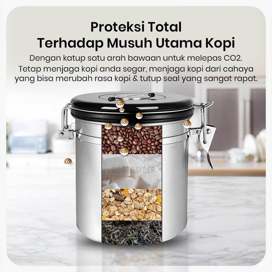 COFFEE STORAGE WITH SPOON+VALVE+DATE 1800ML - TOPLES KOPI KEDAP UDARA