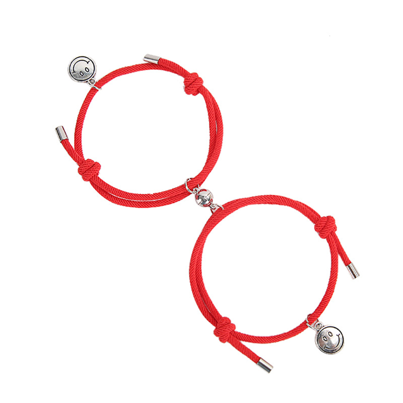 1 Pasang Gelang Tali Kepang Magnetik Adjustable Motif Smiley Face Gaya China Untuk Pasangan