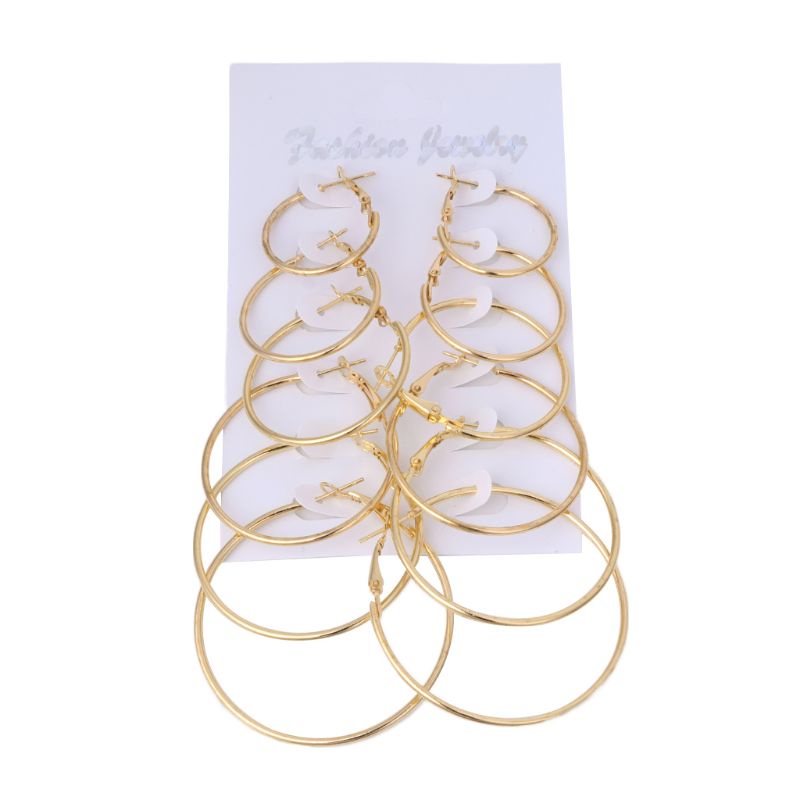 SIY  6Pairs/set Vintage Dangle Ring Big Circle Hoop Earrings Women Steampunk Ear Clip