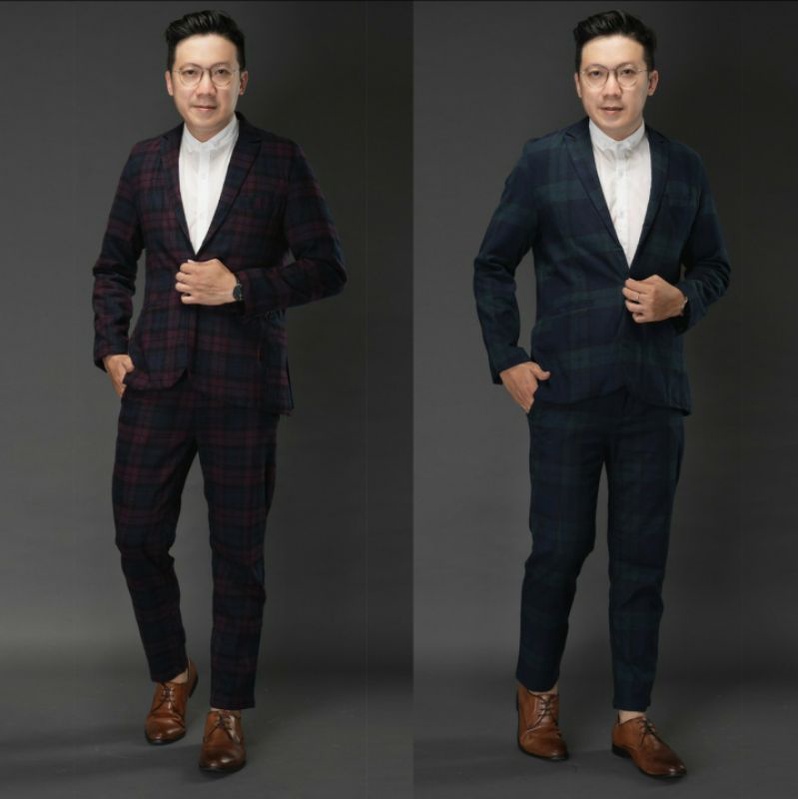 [BestSeller] Blazer Set Pria Setelan Jas Formal Slimfit Tartan