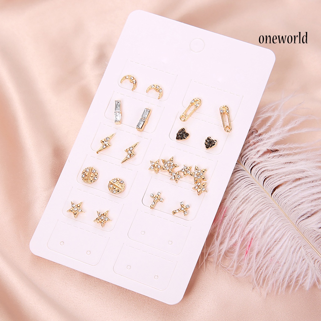 OW@ 9 Pairs Ear Studs Adorable Ear Decoration Alloy Women Geometric Stud Earrings for Birthday Pary