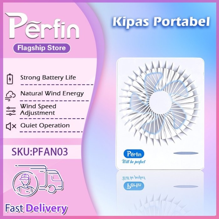 Kipas Angin Mini PERFIN PFAN03 Rechargeable Fan 3 Speed Portable Murah