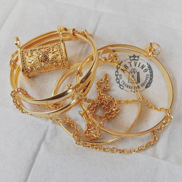 Set Perhiasan Bayi Perak Lapis Gold Kalung Liontin Gelang Bandong Blandong Cincin Anak Bali Free