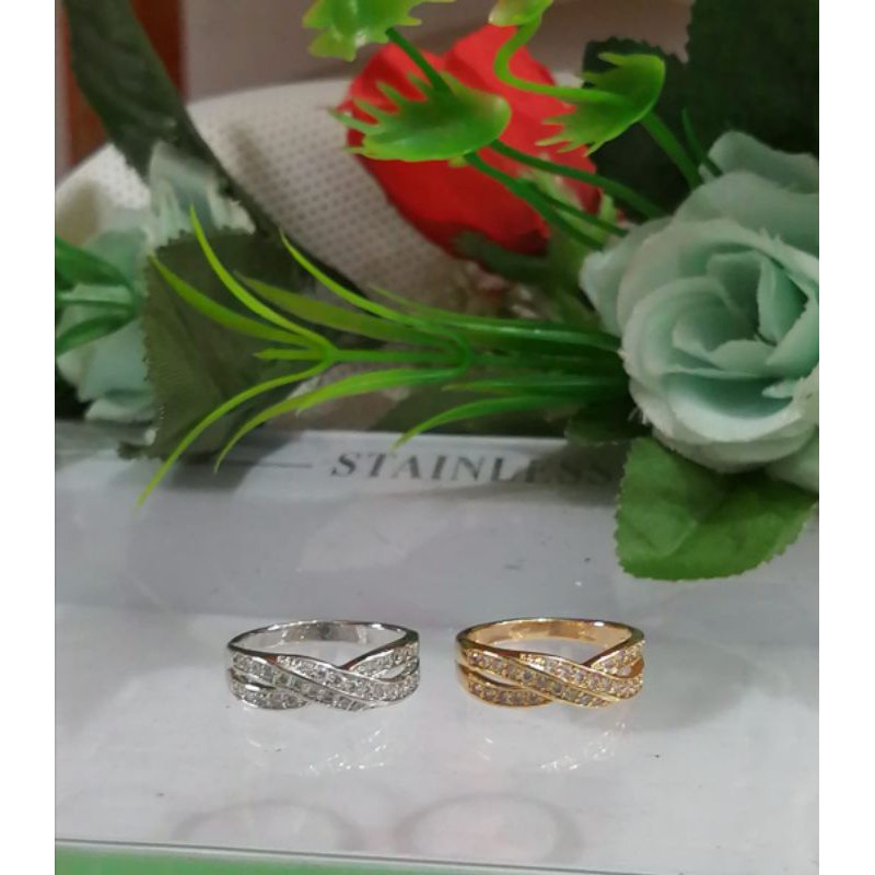 CINCIN WANITA TITANIUM ANTI PUDAR WARNA GOLD DAN SILVER LAPIS EMAS 24 K