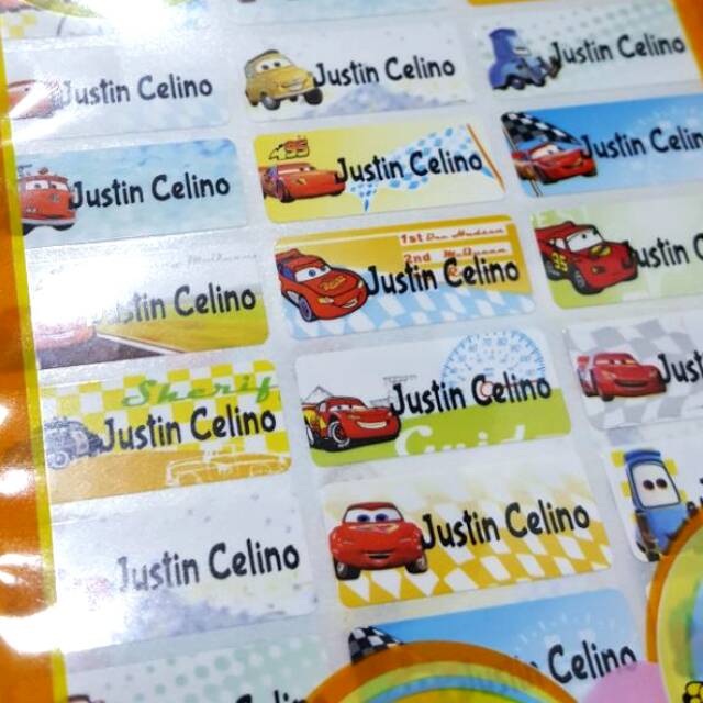 

Label nama anti air stiker waterproof Cars