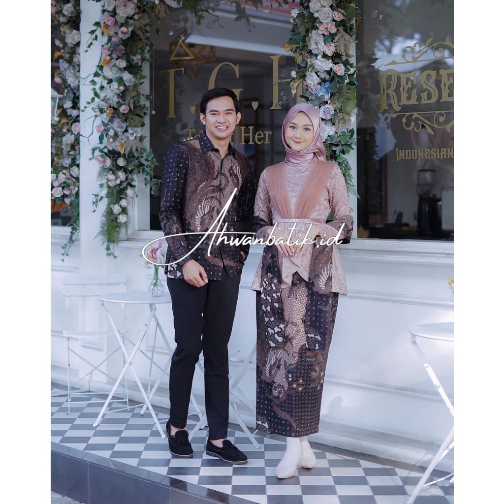 Kebaya Batik Couple Aveena Brown BONUS HIJAB Kebaya WIsuda Kebaya Lamaran Kebaya Couple Modern