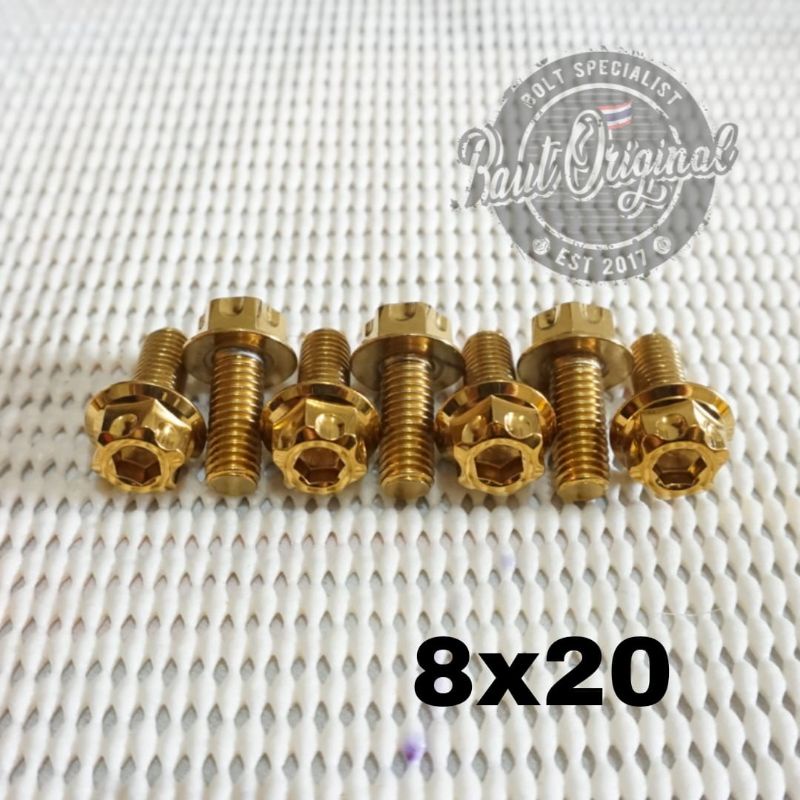 Baut probolt 8x20 gold new model drat 12 panjang 2cm Heng thailand