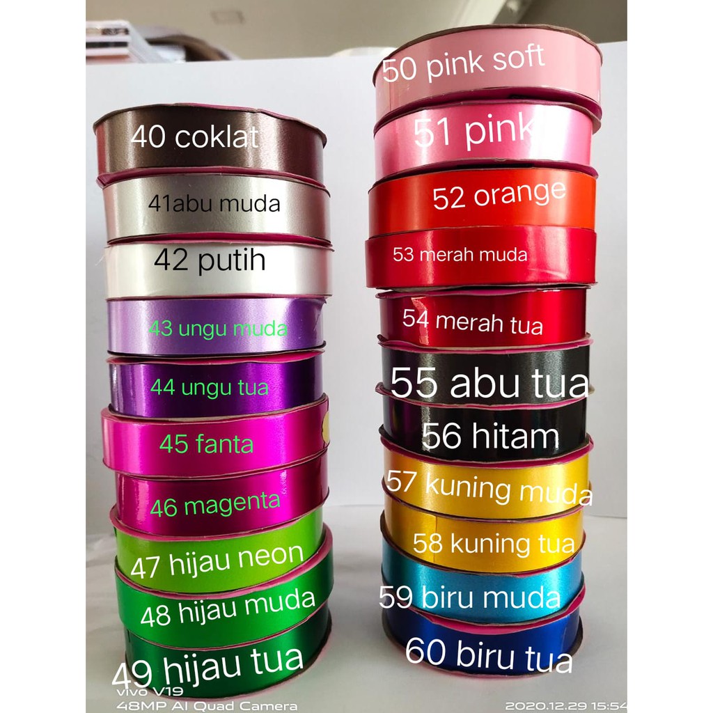 

3of 4 Pita jepang polos uk.1,8cm - merah - hijau - biru -kuning - pink - hitam - coklat -abu -abu