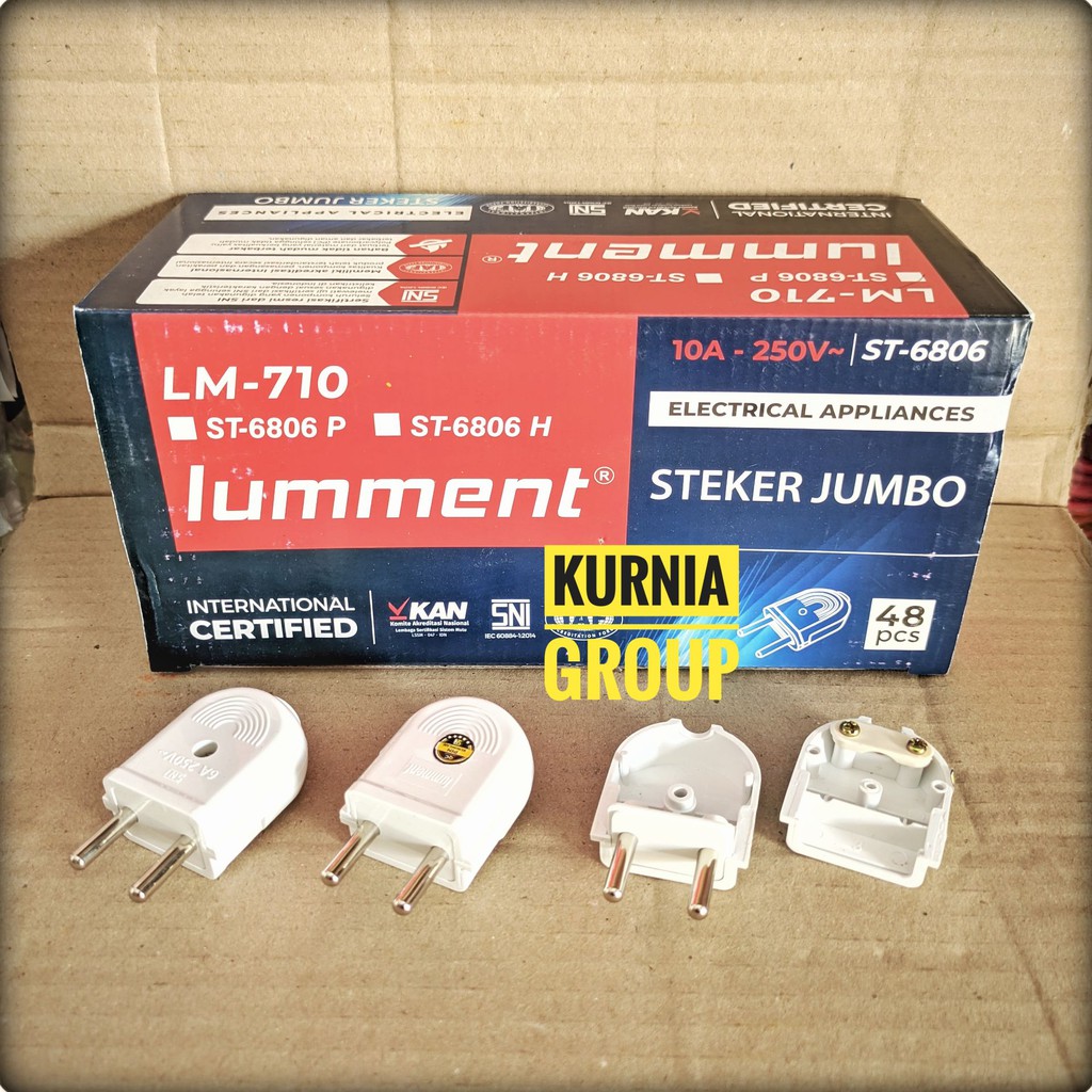 Steker Lumment Jumbo Gepeng Lument Tipe ST - 6806 Premium Semi Arde Plastik Tebal Pin Kuningan Standar SNI Lumen Jek Colokan Listrik Stop Kontak Tusuk Stecker Colok Besar Jack Termurah Berkualitas Kurnia Group