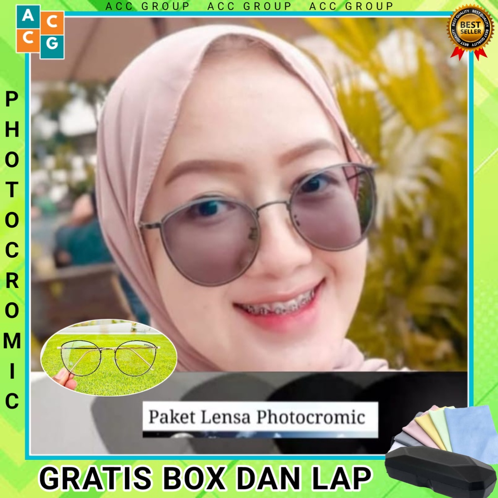 KACAMATA FREE BOX DAN LAP PHOTOCROMIC BLUERAY ANTIRADIASI FRAME OPTIK TITANIUM KOREAN STYLE WANITA PRIA TERBARU