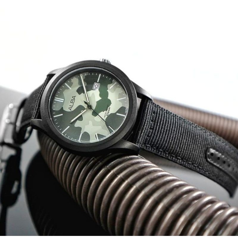 [  PROMO ] Jam Tangan Pria Alba Active Quartz AS9K33X1 AS9K33 Grey Camouflage Dial Nylon Original