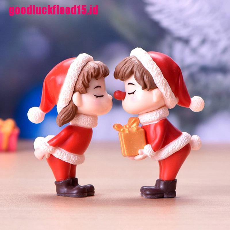 (LUCKID) 2pcs / Set Boneka Pasangan Mini Bahan Resin Untuk Dekorasi Natal