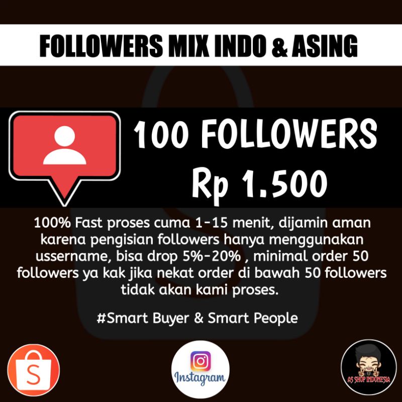 Followers Instagram Permanen By AS SHOP INDONESIA-10 FOLL MIX INDO