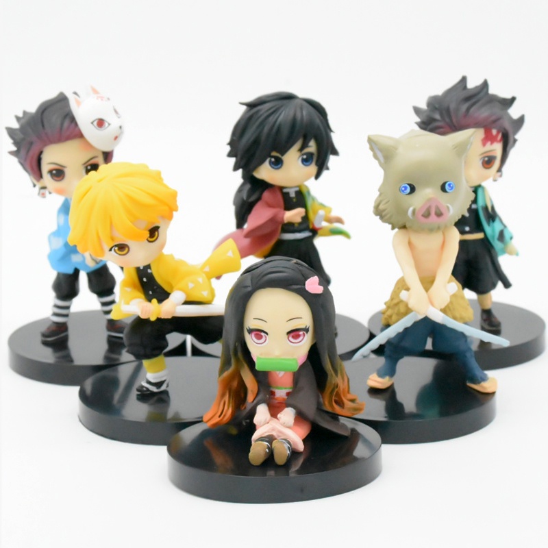 6pcs / set Mainan Action Figure Kimetsu No Yaiba Kamado Tanjirou Agatsuma Zenitsu Demon Slayer Kamado Nezuko