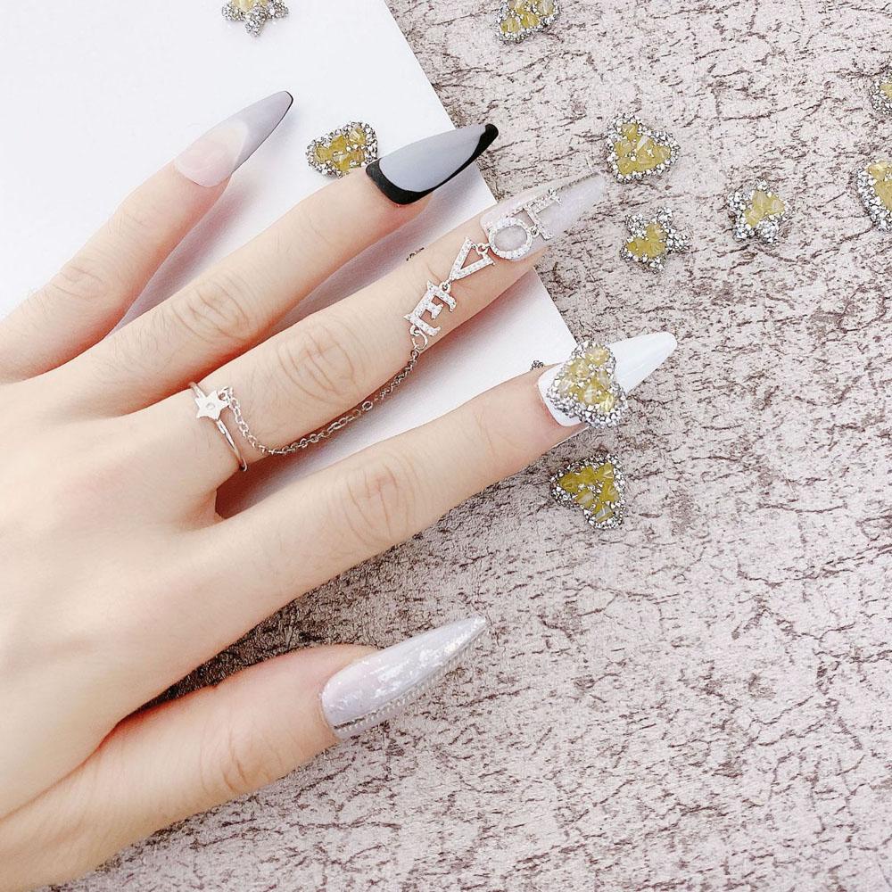 AUGUSTINA Agustina Dekorasi Nail Art Wanita Manicure Rantai Rumbai Fashion Love Letter Nail Rhinestones