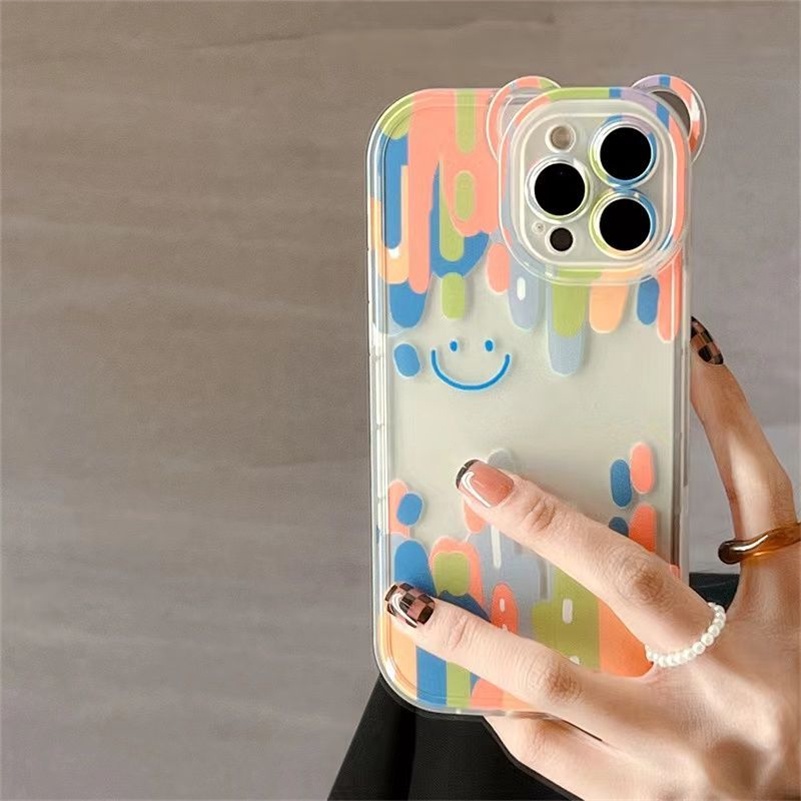 Soft Case TPU Transparan Motif Smiley Face Untuk iPhone 14 13 12 11 Pro Max X Xr Xs Max SE 8 7 6 6s Plus