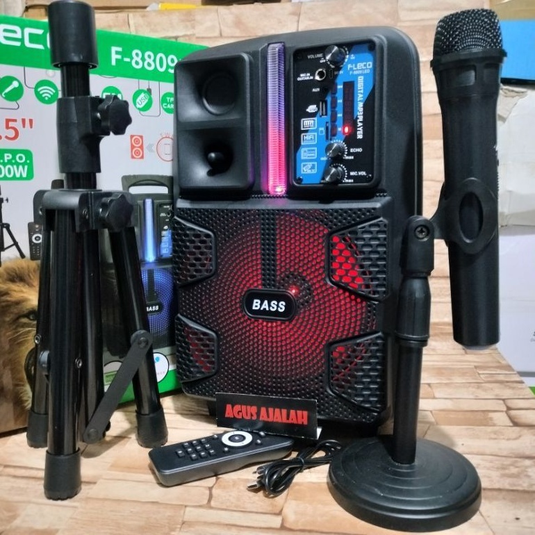 TERBARU 5000WATT speaker bluetooth karaoke fleco f8809 LED 8,5 in bonus mic WIRELES radio FM best Qualiity 100original