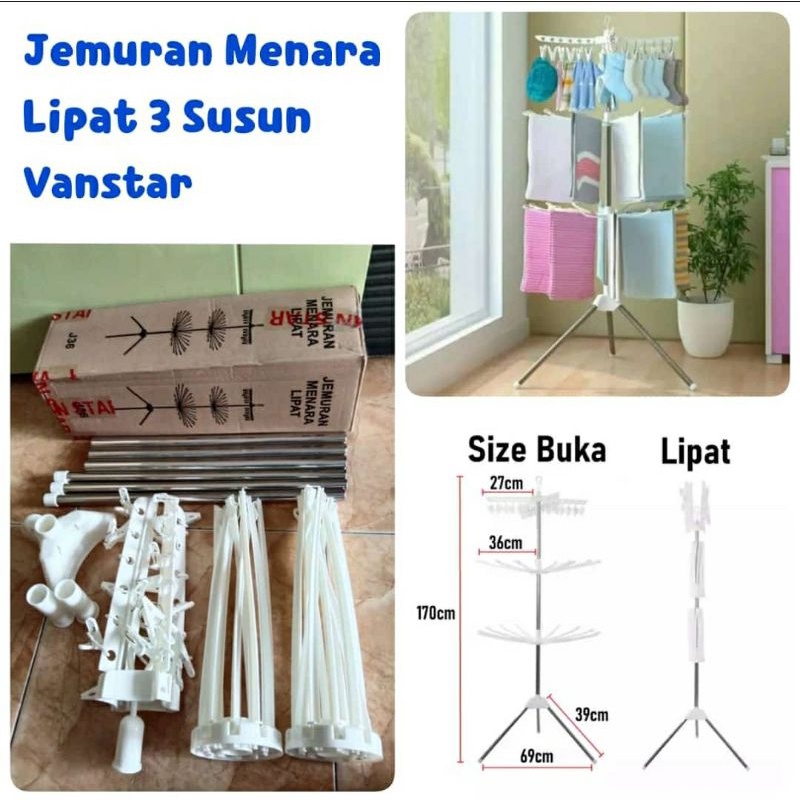 Jemuran Menara Lipat  3 Susun