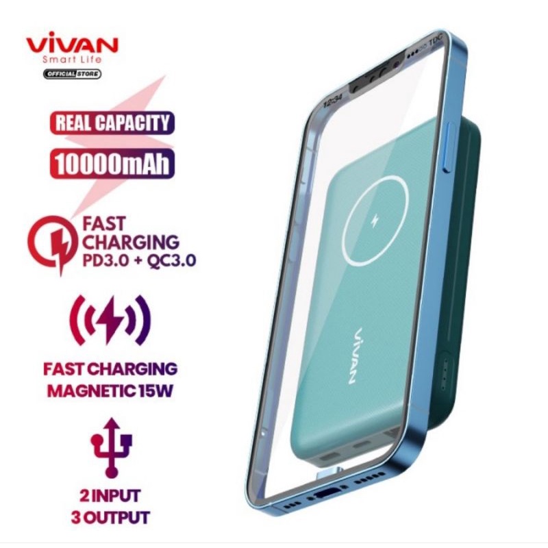 VIVAN Powerbank 10000 mAh VPB-W12 Wireless 3 Output Fast Charging 20W