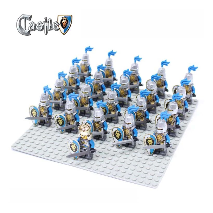 Mainan Lego 21pcs Castle Knights Green Dragon Knight Sliver Hawk Blue Lion compatible Building