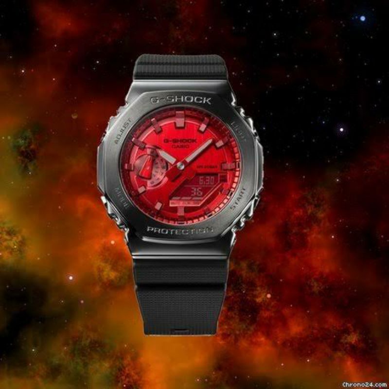 Jam Tangan Pria Merk G-Shock Type GM-2100 Black Red Original Bm Free Box Set